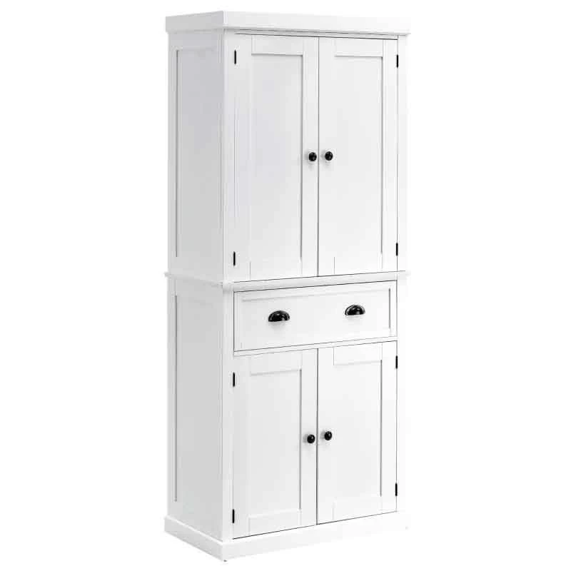 HOMCOM Traditional Freestanding Kitchen Pantry Cupboard - White - 835-115WT 5 HOMCOM Traditional Freestanding Kitchen Pantry Cupboard - White - 835-115WT - Image 3