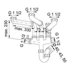 Franke Siphon 3 Plumbing Kit For 3 Bowl Kitchen Sinks - 112.0083.810 -Kitchen Sale Shop 1 1 112.0083.810 dimensions