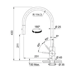 Franke Eos Neo Pull-Down Spray Tap - Stainless Steel - 115.0638.861 -Kitchen Sale Shop 1 1 115.0638.861 dimensions