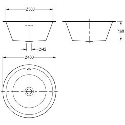 KWC DVS Round Inset Sink Bowl 380mm D20142N - Stainless Steel - 203.0000.050