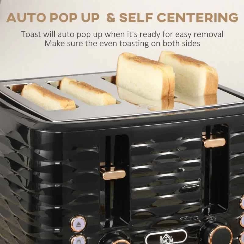 HOMCOM 1600W 1.7 Litre Rapid Boil Kettle & Toaster Set - Black - 800-162V70BK 8 HOMCOM 1600W 1.7 Litre Rapid Boil Kettle & Toaster Set - Black - 800-162V70BK - Image 6