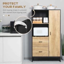 HOMCOM Freestanding Kitchen Cabinet With Soft Close Door - Natural/Black - 835-883V00ND -Kitchen Sale Shop 3ajd4d18533fbcdcf.jpg