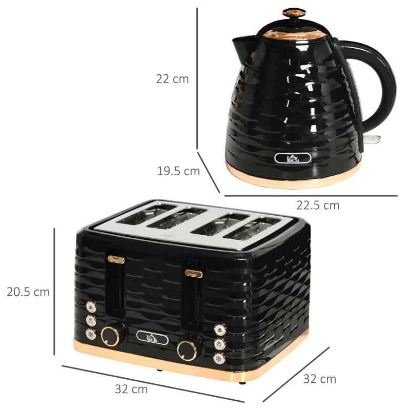 HOMCOM 1600W 1.7 Litre Rapid Boil Kettle & Toaster Set - Black - 800-162V70BK 9 HOMCOM 1600W 1.7 Litre Rapid Boil Kettle & Toaster Set - Black - 800-162V70BK - Image 7