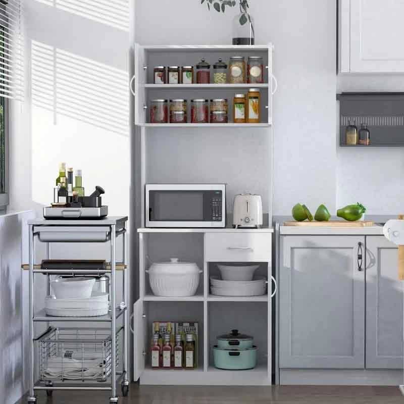 HOMCOM Tall Kitchen Cupboard With Countertop Storage - White - 801-098 4 HOMCOM Tall Kitchen Cupboard With Countertop Storage - White - 801-098 - Image 2