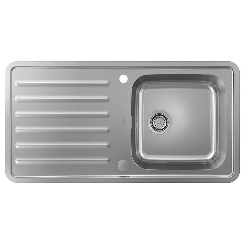 Hansgrohe S4113-F400 Built-in Kitchen Sink 400/400 With Drainboard - Stainless Steel - 43338800 3 Hansgrohe S4113-F400 Built-in Kitchen Sink 400/400 With Drainboard - Stainless Steel - 43338800