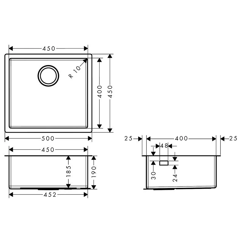 Hansgrohe S719-U450 Undermount Kitchen Sink 450 - Stainless Steel - 43426800 4 Hansgrohe S719-U450 Undermount Kitchen Sink 450 - Stainless Steel - 43426800 - Image 2