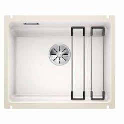 Blanco ETAGON 500-U Ceramic PuraPlus 1 Bowl Undermount Kitchen Sink With Manual InFino Waste - Crystal White - 525149