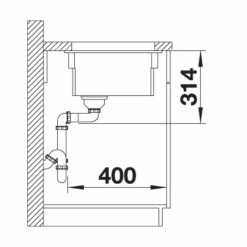 Blanco ETAGON 500-U Ceramic PuraPlus 1 Bowl Undermount Kitchen Sink With Manual InFino Waste - Magnolia - 525150 -Kitchen Sale Shop 5 2 525150 dimensions1
