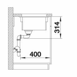 Blanco ETAGON 500-U Ceramic PuraPlus 1 Bowl Undermount Kitchen Sink With Manual InFino Waste - Basalt - 525154 -Kitchen Sale Shop 5 2 525154 dimensions1