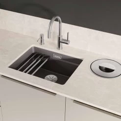 Blanco ETAGON 500-U Ceramic PuraPlus 1 Bowl Undermount Kitchen Sink With Manual InFino Waste - Basalt - 525154 -Kitchen Sale Shop 5 2 525154 lifestyle1