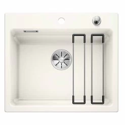 Blanco ETAGON 6 Ceramic PuraPlus 1 Bowl Inset Kitchen Sink With Drain Remote Control - Crystal White - 525156
