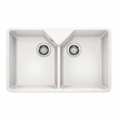 Blanco VILLAE Farmhouse Ceramic 2 Bowl Kitchen Sink - Crystal White - 525164