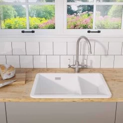 Blanco VILLAE LH Farmhouse Ceramic 1.5 Bowl Kitchen Sink - Crystal White - 525165 -Kitchen Sale Shop 5 2 525165 lifestyle1
