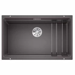 Blanco ETAGON 700-U Silgranit 1 Bowl Undermount Kitchen Sink With Manual InFino Waste - Rock Grey - 525168