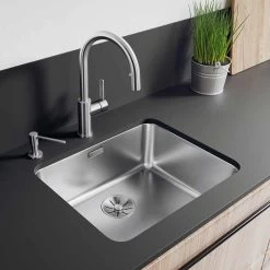 Blanco SOLIS 500-U Stainless Steel 1 Bowl Undermount Kitchen Sink With Manual InFino Waste - Brushed Finish - 526122 -Kitchen Sale Shop 5 2 526122 lifestyle1