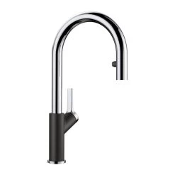 Blanco CARENA-S Vario Pull-Out Spray Silgranit-Look Dual Finish Kitchen Tap - Black/Chrome - 526172