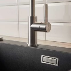 Blanco JANDORA-S Pull-Out J-Shaped Spout Solid Kitchen Tap - Brushed Stainless Steel - 526614 -Kitchen Sale Shop 5 2 526614 4