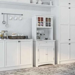 HOMCOM Tall Freestanding Kitchen Cabinet With Countertop - White - 835-343 -Kitchen Sale Shop 6xb90f188fbae3c6c.jpg