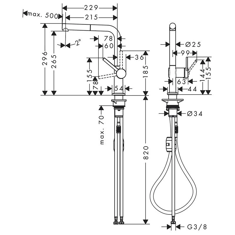 Hansgrohe Talis M54 Single Lever Kitchen Mixer 270, Pull-Out Spout, 1jet - Matt Black - 72808670 4 Hansgrohe Talis M54 Single Lever Kitchen Mixer 270, Pull-Out Spout, 1jet - Matt Black - 72808670 - Image 2