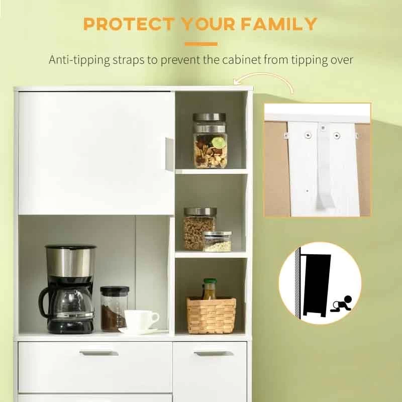 HOMCOM Modern Freestanding Kitchen Cabinet With Shelves - White - 835-696V00WT 5 HOMCOM Modern Freestanding Kitchen Cabinet With Shelves - White - 835-696V00WT - Image 3