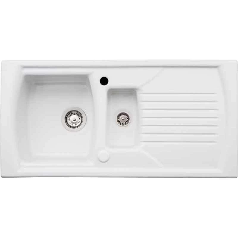 Abode Milford 1.5 Bowl Ceramic Kitchen Sink - White - AW1043 3 Abode Milford 1.5 Bowl Ceramic Kitchen Sink - White - AW1043