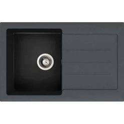 Abode Xcite Single Bowl & Drainer Granite Kitchen Sink - Black - AW3168