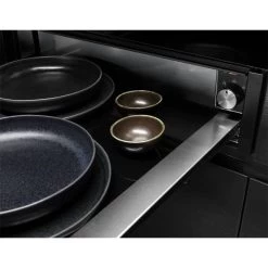 AEG KDK911424M 14cm Warming Drawer - Black Glass & Stainless Steel -Kitchen Sale Shop aeg kdk911424m bowls plates placement on base front view