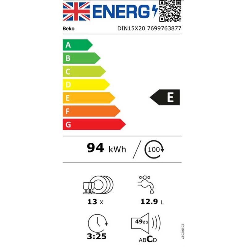 Beko DIN15X20 Integrated 5 Programme Dishwasher - White 7 Beko DIN15X20 Integrated 5 Programme Dishwasher - White - Image 5