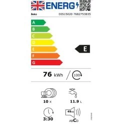 Beko DIS15020 Integrated 5 Programme Dishwasher - White -Kitchen Sale Shop b e beko dis15020 energy label