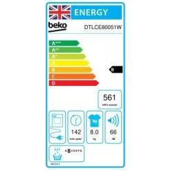 Beko DTLCE80051W Freestanding 8kg Condenser Tumble Dryer - White -Kitchen Sale Shop b e beko dtlce80051w energy label