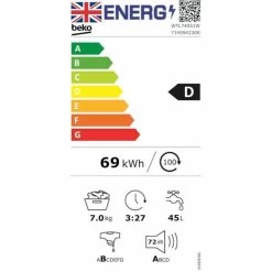Beko WTL74051W Freestanding 7kg 1400rpm Washing Machine - White -Kitchen Sale Shop b e beko wtl74051w energy label