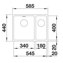Blanco ANDANO 340/180-U 1.5 Bowl Stainless Steel Bowl Kitchen Sink With Manual InFino Drain System - Satin Polish - 522977 -Kitchen Sale Shop blanco andano 522977 dimensions 1