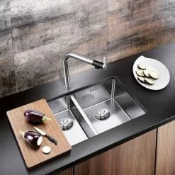 Blanco ANDANO 340/180-U 1.5 Bowl Stainless Steel Bowl Kitchen Sink With Manual InFino Drain System - Satin Polish - 522977