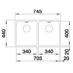 Blanco ANDANO 340/340-U 2 Bowl Stainless Steel Kitchen Sink With Manual InFino Drain System - Satin Polish - 522983 -Kitchen Sale Shop blanco andano 522983 dimensions 1