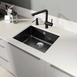 Blanco SUBLINE 500-U 1 Bowl Undermount Ceramic Kitchen Sink With Manual InFino Waste - Black - 523740