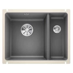 Blanco SUBLINE 350/150-U 1.5 LH Bowl Undermount Ceramic Kitchen Sink With Manual InFino Waste - Basalt - 523746