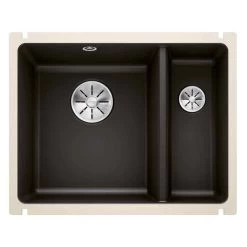Blanco SUBLINE 350/150-U 1.5 LH Bowl Undermount Ceramic Kitchen Sink With Manual InFino Waste - Black - 523747