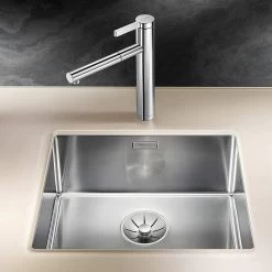 Blanco CLARON 450-U 1 Bowl Undermount Stainless Steel Kitchen Sink With Manual InFino Waste - Satin Polish - 521575