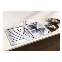 Blanco Classic Pro 5S-IF Stainless Steel 1 Bowl Inset Reversible Kitchen Sink With Drain Remote Control - Satin Polish - 523663