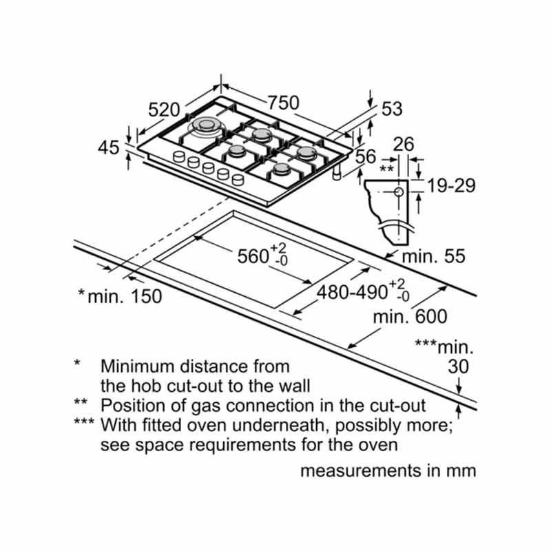 Bosch Series 6 PCS7A5B90 75cm Gas Hob - Stainless Steel 10 Bosch Series 6 PCS7A5B90 75cm Gas Hob - Stainless Steel - Image 8