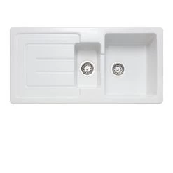 Rangemaster Austell 1.5 Bowl Fire Clay Ceramic Kitchen Sink - White - CAU10102WH/