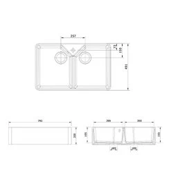 Rangemaster Farmhouse Belfast 2 Bowl Fire Clay Ceramic Kitchen Sink - White - CFBL800WH/ -Kitchen Sale Shop c f cfbl800wh 3