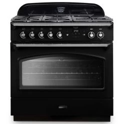 Rangemaster Classic FX 90 Dual Fuel Range Cooker - Black & Chrome - CLAS90FXDFFBL/C