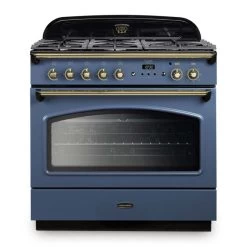 Rangemaster Classic FX 90 Dual Fuel Range Cooker - Stone Blue & Brass - CLAS90FXDFFSB/B