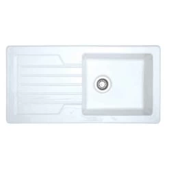 Prima 1 Bowl & Drainer Reversible Inset Ceramic Kitchen Sink - White - CPR412