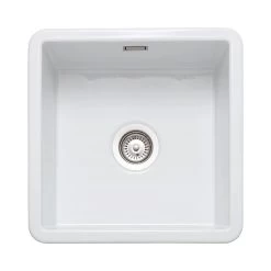 Rangemaster Rustique 462x462 1 Bowl Fire Clay Ceramic Kitchen Sink - White - CRUB4040WH/