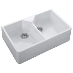 Rangemaster Classic Belfast Double Bowl Ceramic Kitchen Sink - White - CDB800WH/
