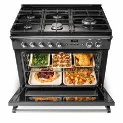 Rangemaster Classic FX 90 Dual Fuel Range Cooker - Black & Chrome - CLAS90FXDFFBL/C -Kitchen Sale Shop clas90fxdffblc 4 1