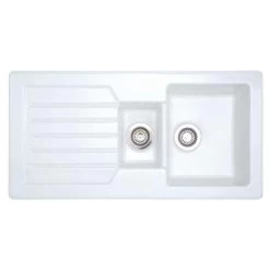 Prima 1.5 Bowl & Drainer Reversible Inset Ceramic Kitchen Sink - White - CPR410