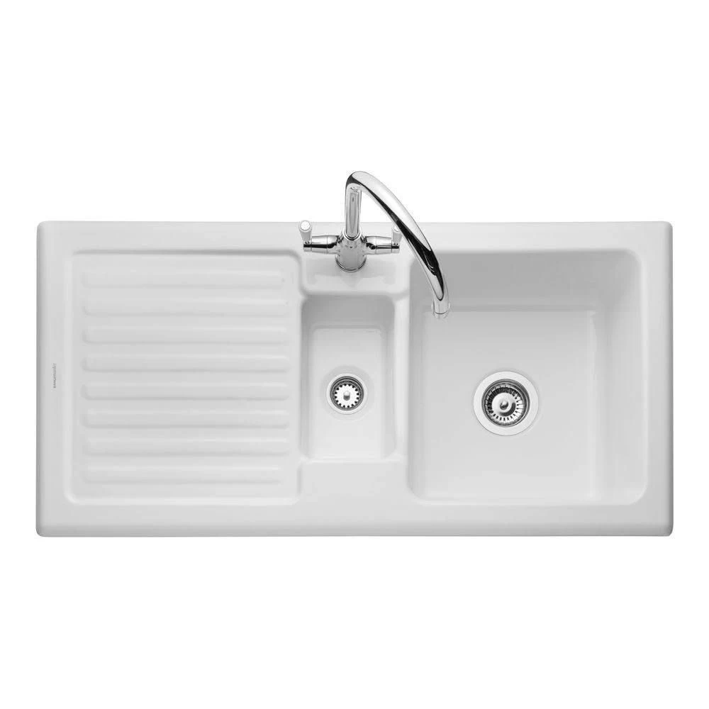 Rangemaster Rustic 1.5 Bowl Fire Clay Ceramic Kitchen Sink - White - CRT10202WH/ 3 Rangemaster Rustic 1.5 Bowl Fire Clay Ceramic Kitchen Sink - White - CRT10202WH/